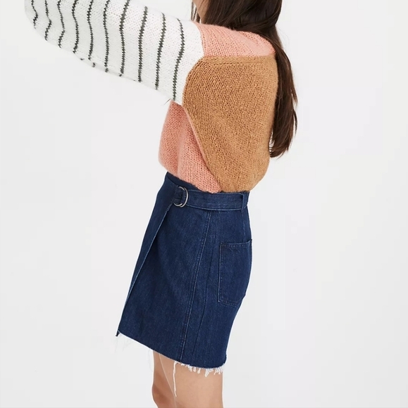NWT Madewell Denim Raw-Hem Mini Wrap Jean Skirt Size 8 - Picture 6 of 16